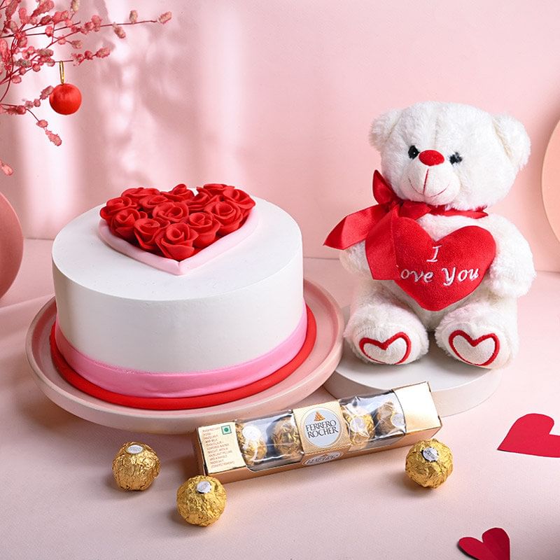 Romantic Black Forest Cake With Teddy N Ferrero Rocher