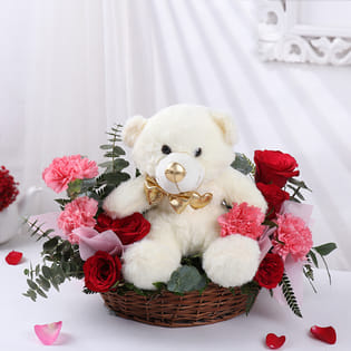 Romantic Blooms N Cuddly Teddy Combo