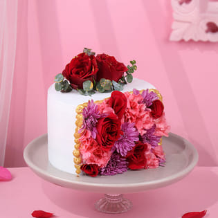 Romantic Floral Chocolate Half Cake
