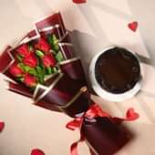 Romantic Red Roses With Choco Truffle Cake