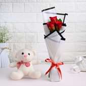 Romantic Red Roses With Cuddly Teddy