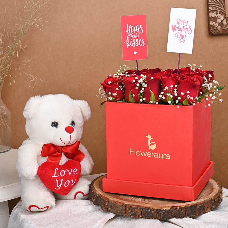 Romantic Vday Teddy N Rose Combo