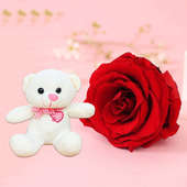 Rosa Hearty Teddy Combo - 6 Inch Teddy with Forever Red Rose