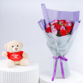 Rose Affair Bouquet N Teddy Combo