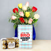 Rose Box With Ferrero Rochers - Bunch of 10 Mixed Roses with Brother Flower Box  and Pack of 16 Ferrero Rochers