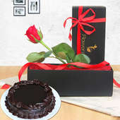 Rose Choco Exuberance - Single Red Rose with 500gm Chocolate Truffle Cake