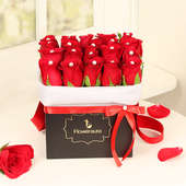 Red Roses with Pearls Arrangement in a Black Box