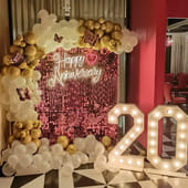 Rose Gold Anniversary Balloon Decor