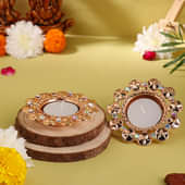 Rose Gold Diya Set With Shimmering Stones