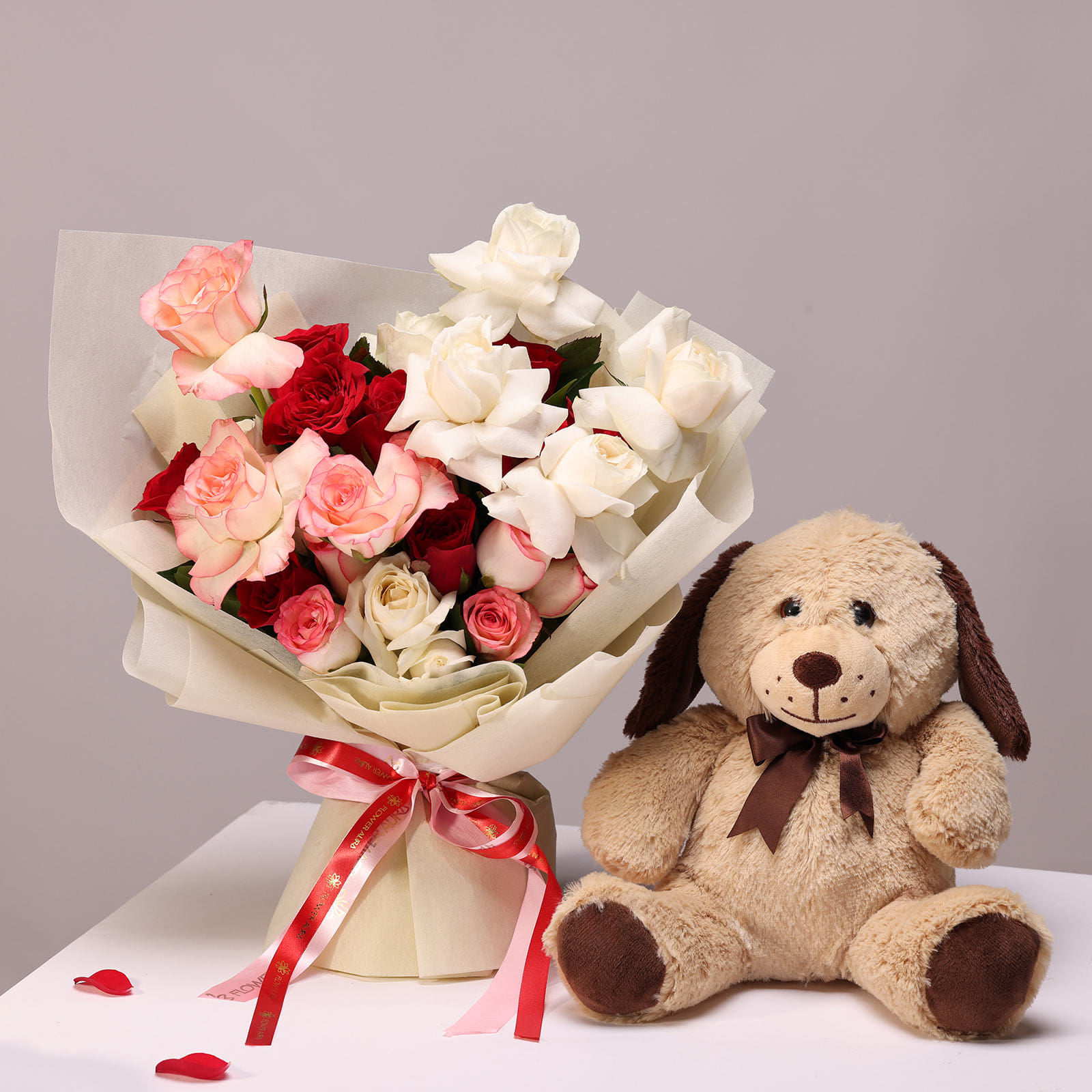 Rose Love Bouquet N Puppy Teddy Combo