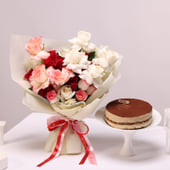 Rose Meadow Bouquet N Tiramisu Cake