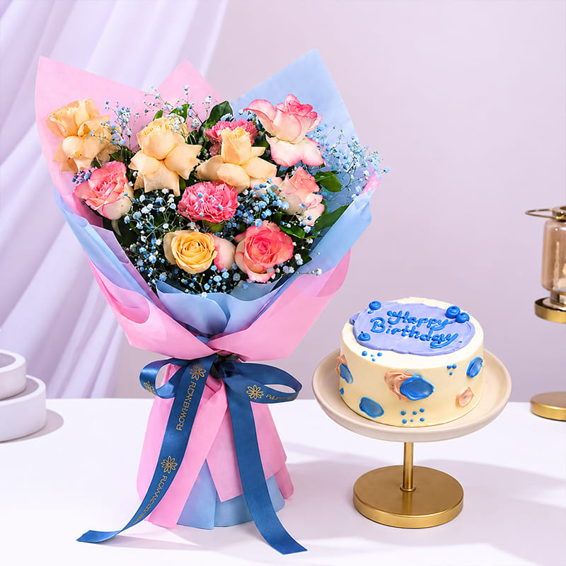 Rose Medley With Birthday Cake