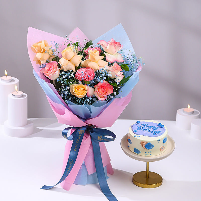 Rose Medley With Birthday Cake