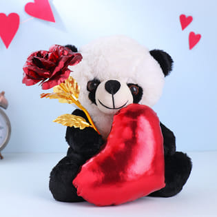 Rose N Plushy Panda Duo