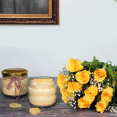 Roses Forever - Bunch of 12 Yellow Roses with 2 Pineapple Jar Cakes