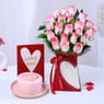 Roses In Love Box With Choco Cake N Card