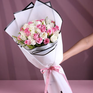 Roses In Pink Whisper And White Grace