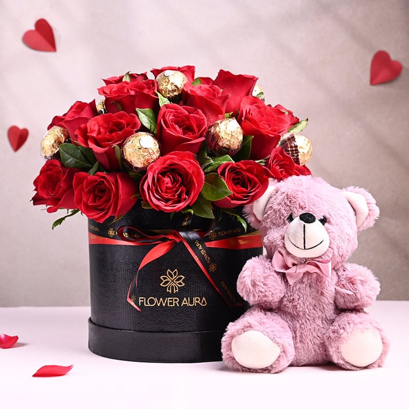 Roses Love With A Teddy Hug