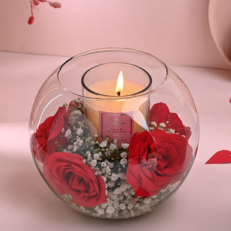 Roses & Candle Arrangement in Goblet