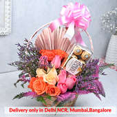 Roses N Chocolate Basket: flowers and chocolates combo