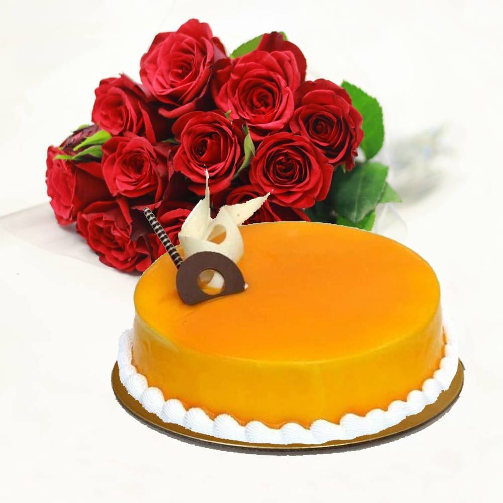 Red Roses with Mango Cake Online Delivery