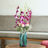 Roses N Orchids Glass Vase