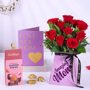Roses N Sweet Treats For Mom Gift Set