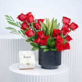 Roses Pot Arragement N Chocolate Combo