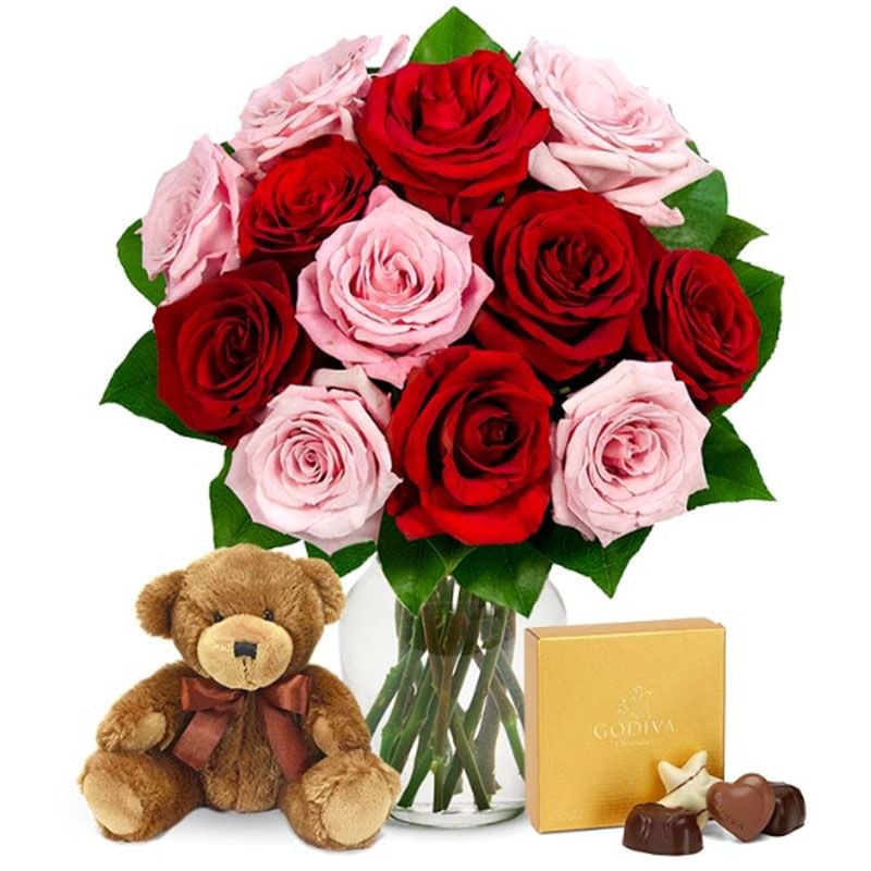 Roses Teddy N Chocolates Combo