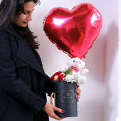 Roses Teddy N Chocolates With Heart Shape Balloon In Box