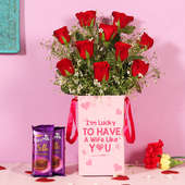 Red Rose Box With Chocolates For Wife