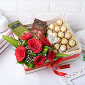 Red Roses with Rocher Hamper Gift
