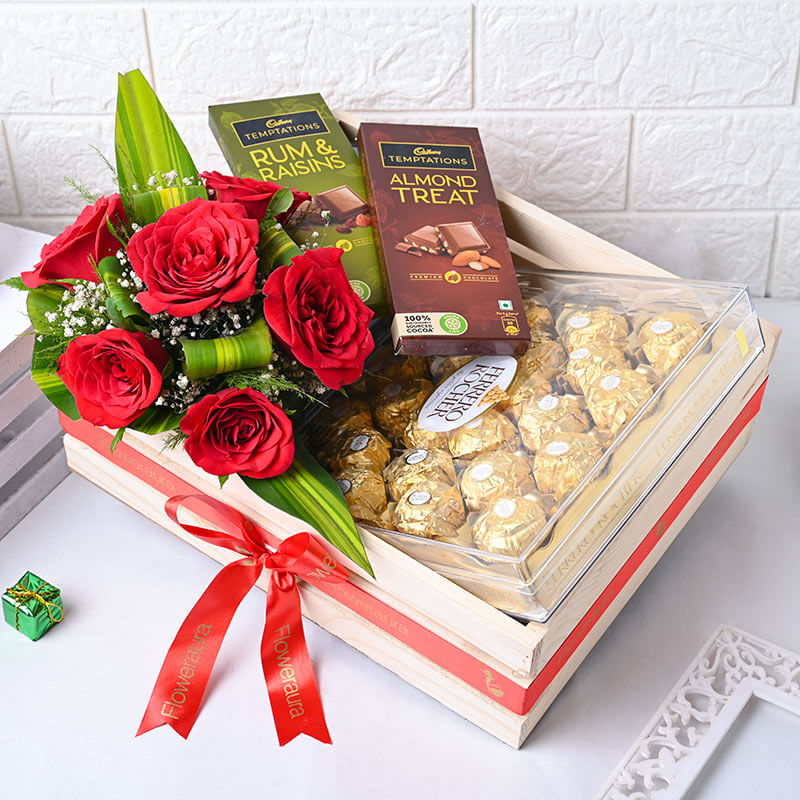 Red Roses with Rocher Hamper Gift