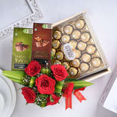 Valentines Red Roses with Rocher Hamper Gift