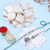 Royal Beaded Bhai Bhabhi Rakhi With Kaju Katli