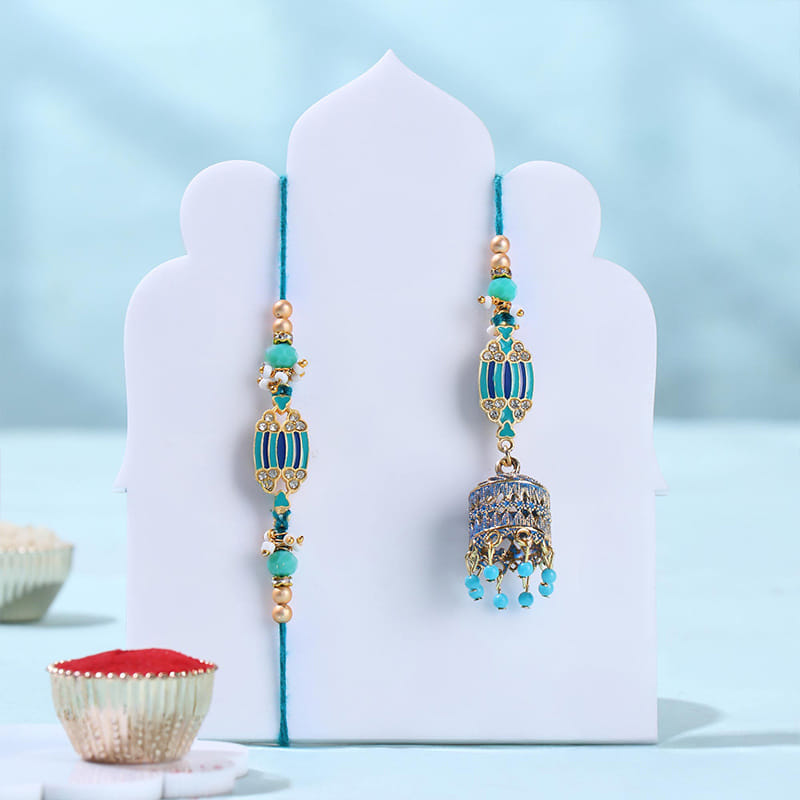 Royal Beaded Bhai Bhabhi Rakhi With Kaju Katli