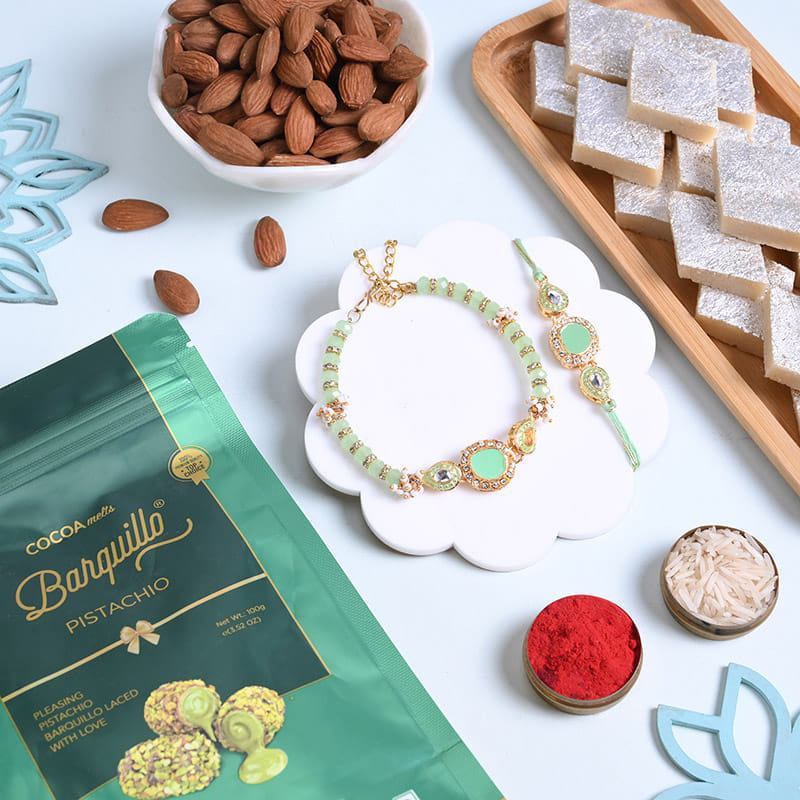 Royal Beaded Bhai Bhabhi Rakhi With Sweets N Nuts