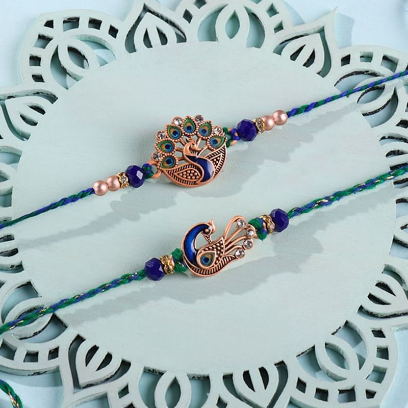 Royal Beaded Peacock Rakhi Set