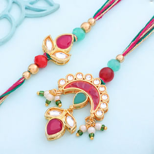 Royal Bhaiya Bhabhi Kundan Rakhi Set