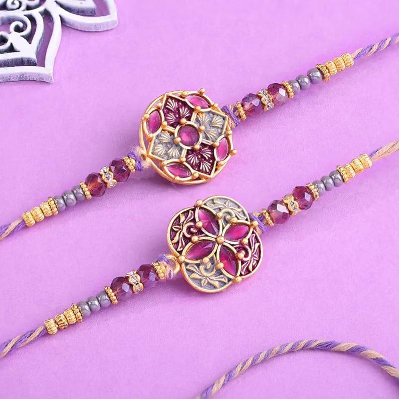 Royal Floral Rakhi Set of 2 with Elegant Floral Design