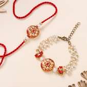 Royal Kundan Pearl Bhaiya Bhabhi Rakhi Set