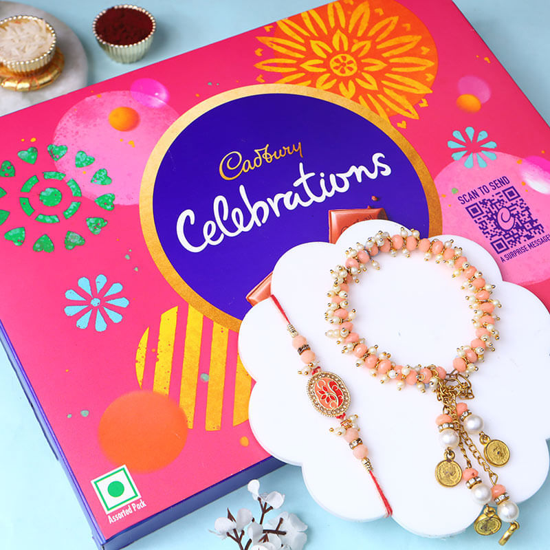 Royal Peach Bhai Bhabhi Rakhis N Cadbury Combo
