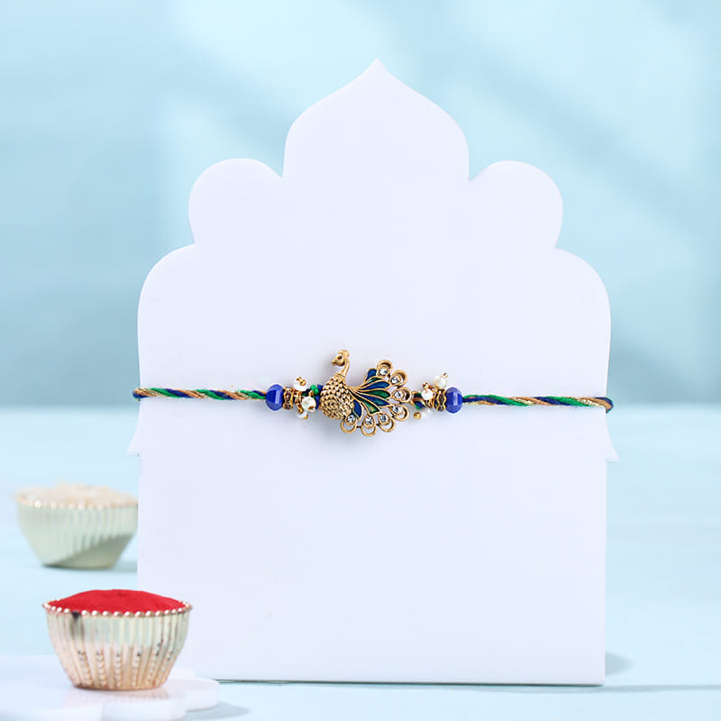 Royal Peacock Rakhi With Rasgulla