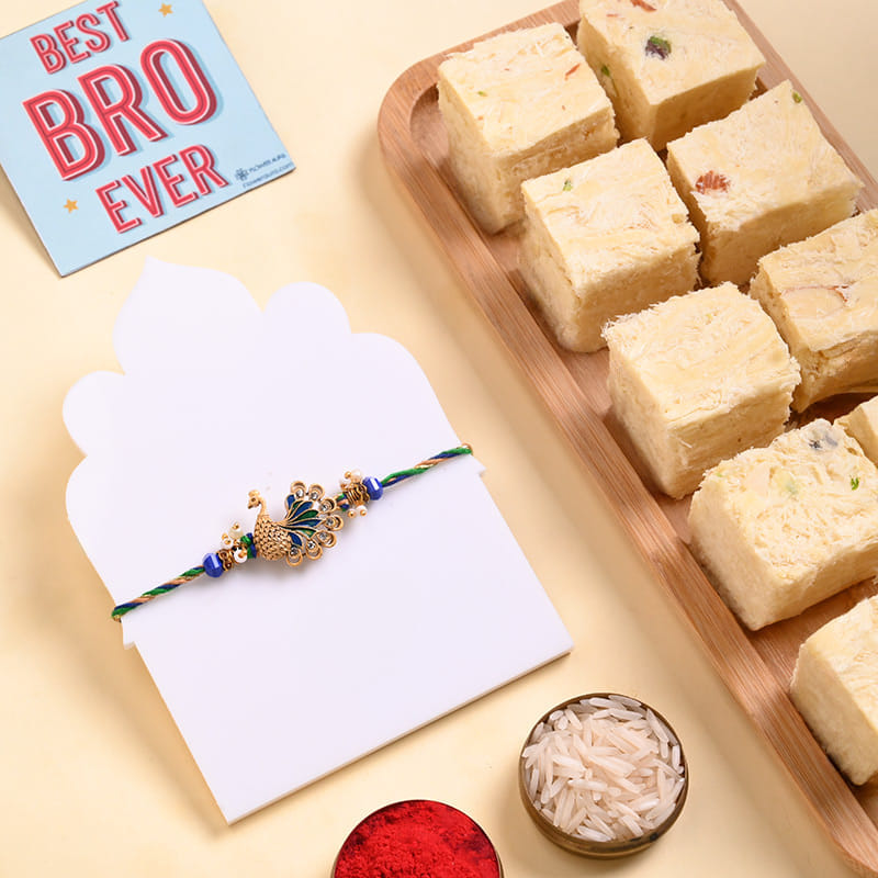 Royal Peacock Rakhi With Soan Papdi