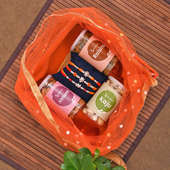 Set of 3 Designer Rakhi Premium Box - Royal Rakhis and Dry Fruits combo