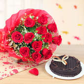 Royal Red Love - Combo of 12 Red Roses Bunch and Half kg Chocolate Cake