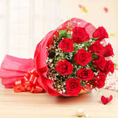 Bunch of 12 Red Roses - A Gift in Royal Red Love