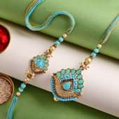 Send Lumba Rakhi For Bhaiya bhabhi Online - Royal Teal Couple Rakhi