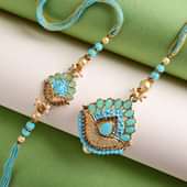 Order Lumba Rakhi Online For Bhaiya bhabhi - Royal Teal Couple Rakhi