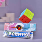 Rubiks Cube Rakhi with Bounty Chocolate n Rubiks Cube